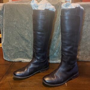 Women's Frye Paige Tall Riding Boots 6.5 Dark Brown Pull On Leather Country